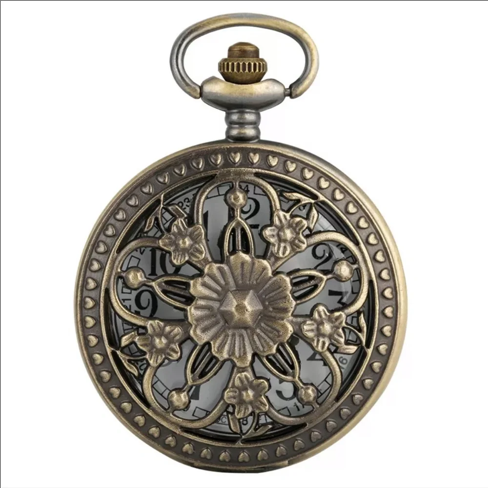 NEW Flower Bronze Necklace Pocket Watch - Picture 5 of 6